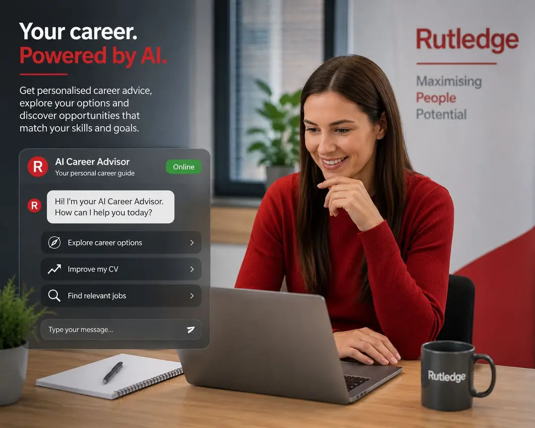 Rutledge AI Career Advisor helping a candidate explore career options on a laptop
