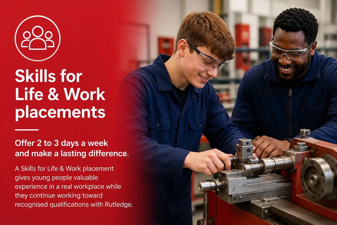 Young Rutledge trainees working alongside a mentor on engineering equipment in Northern Ireland